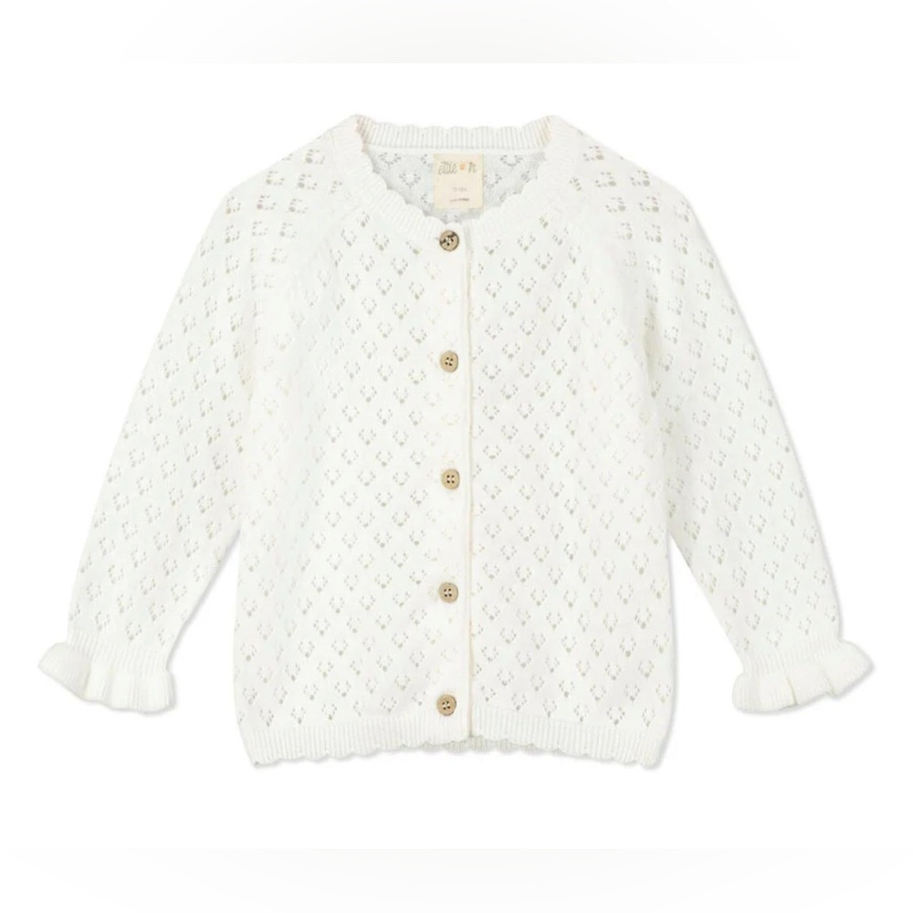 NWT ettie+h aurora eyelet girls baby Kids White Button-Up Cardigan 100% cotton